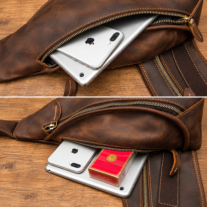 GOXILO | Elegant Brown Leather Crossbody Bag Fanny Pack
