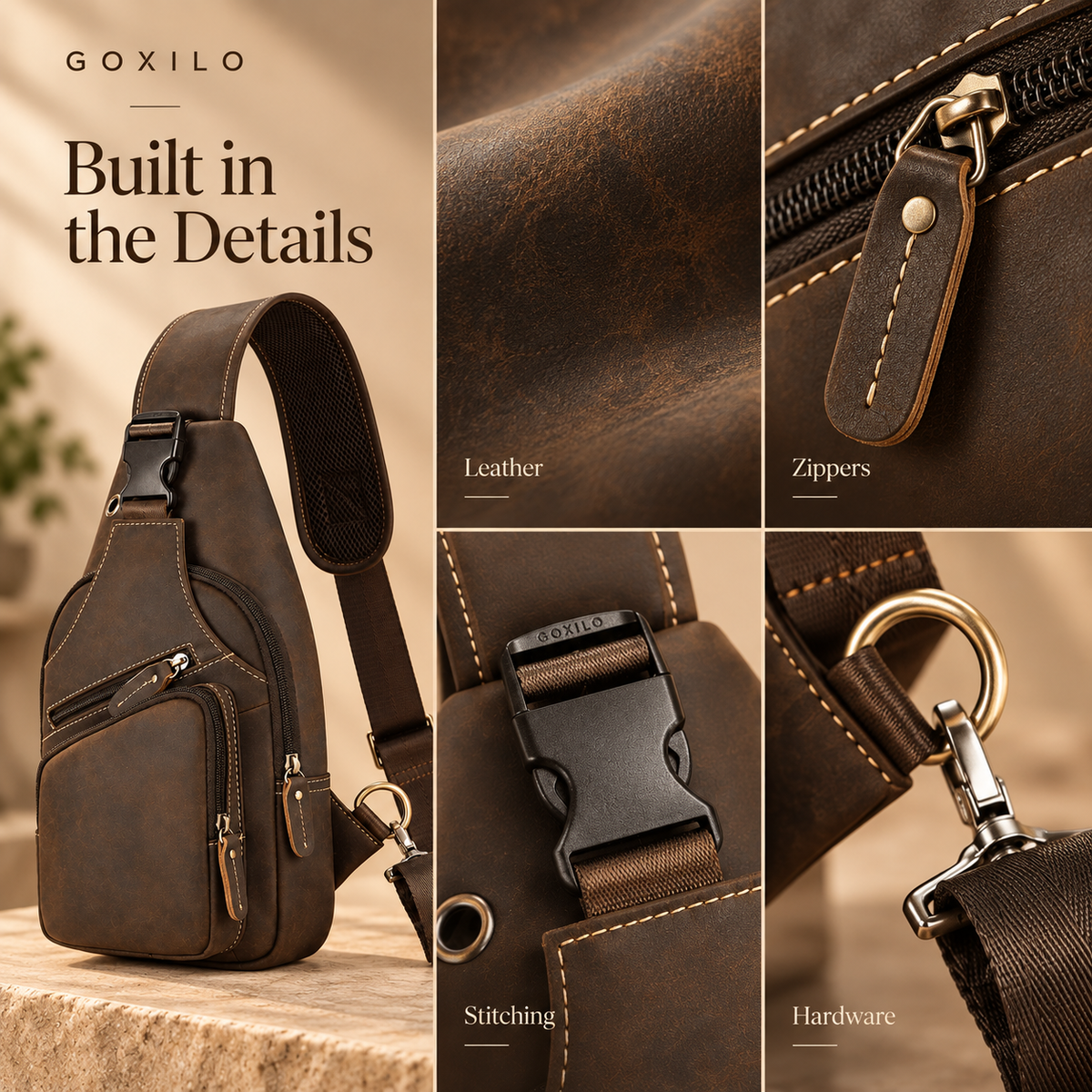 GOXILO | Heritage Genuine Leather Sling Bag