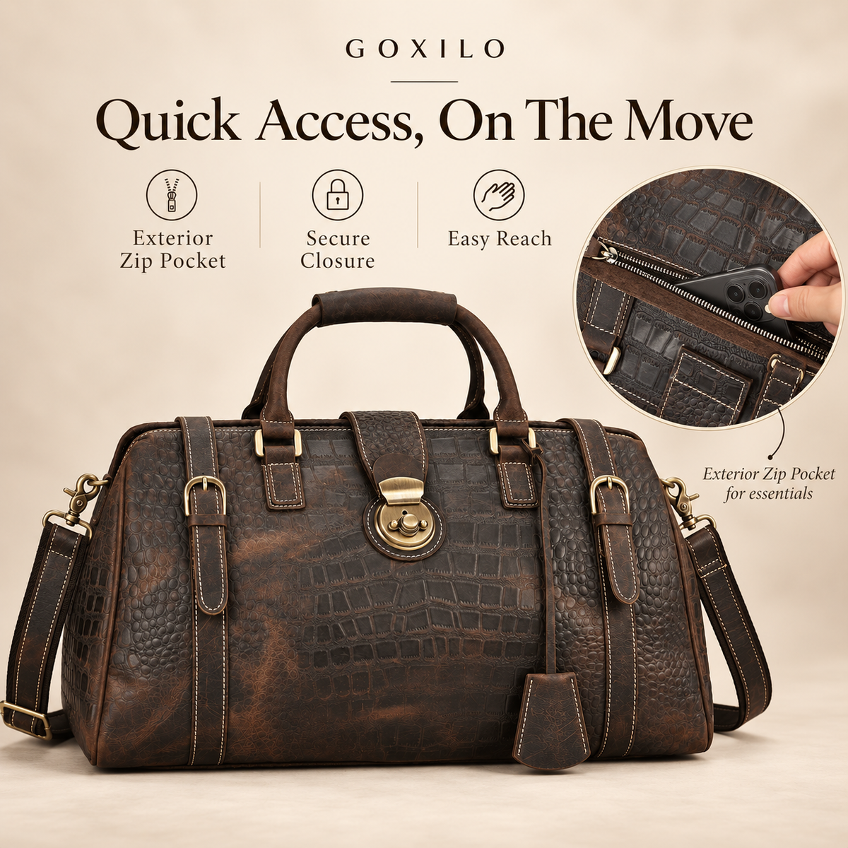 GOXILO | Heritage Croc-Embossed Weekender