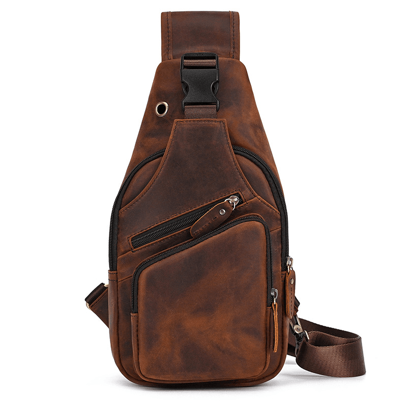Men's Leather Crossbody Bag with USB Charging Port - Premium Cowhide Sling Bag