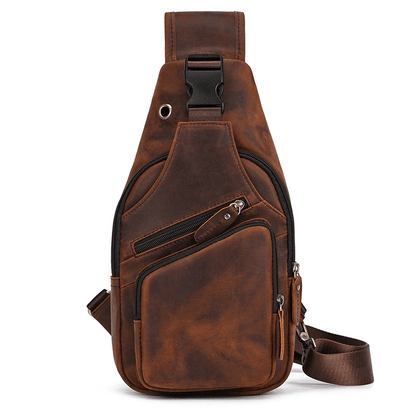 Men's Leather Crossbody Bag with USB Charging Port - Premium Cowhide Sling Bag