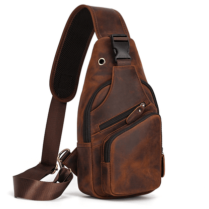 Men's Leather Crossbody Bag with USB Charging Port - Premium Cowhide Sling Bag