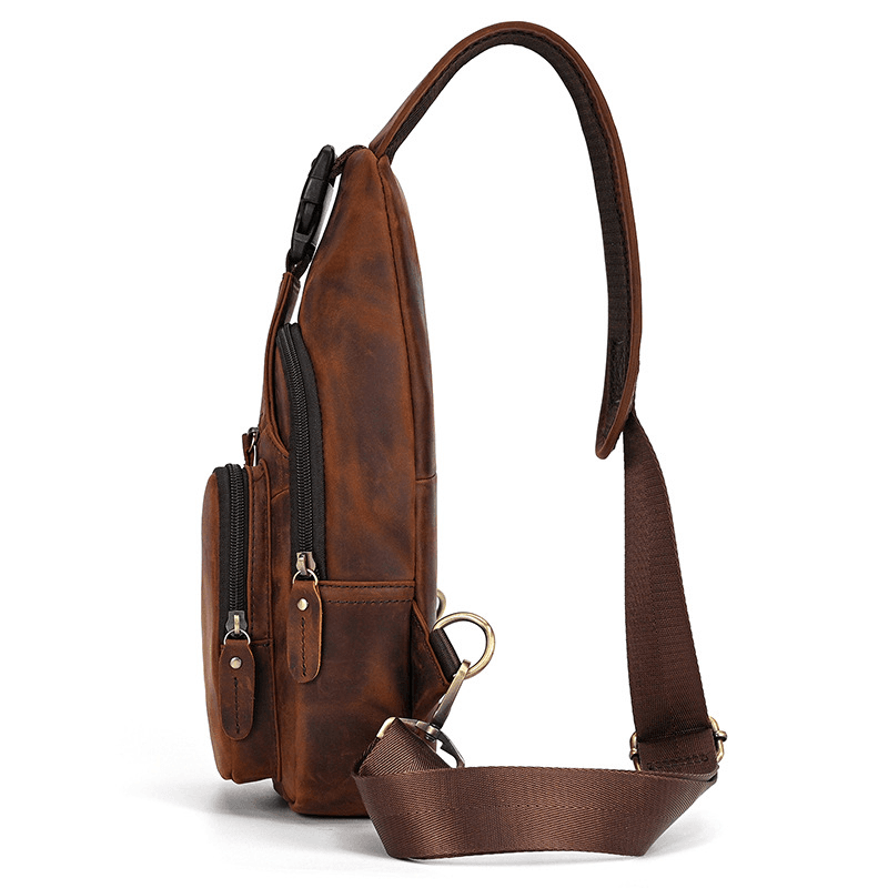 Men's Leather Crossbody Bag with USB Charging Port - Premium Cowhide Sling Bag