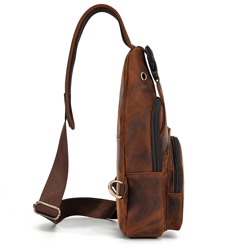Men's Leather Crossbody Bag with USB Charging Port - Premium Cowhide Sling Bag