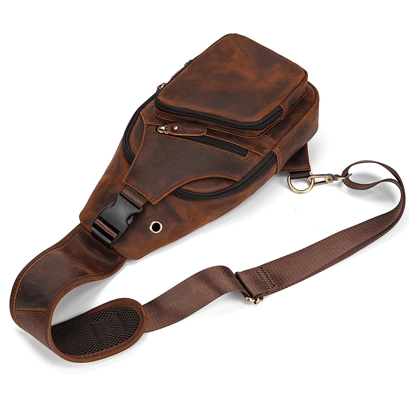 Men's Leather Crossbody Bag with USB Charging Port - Premium Cowhide Sling Bag