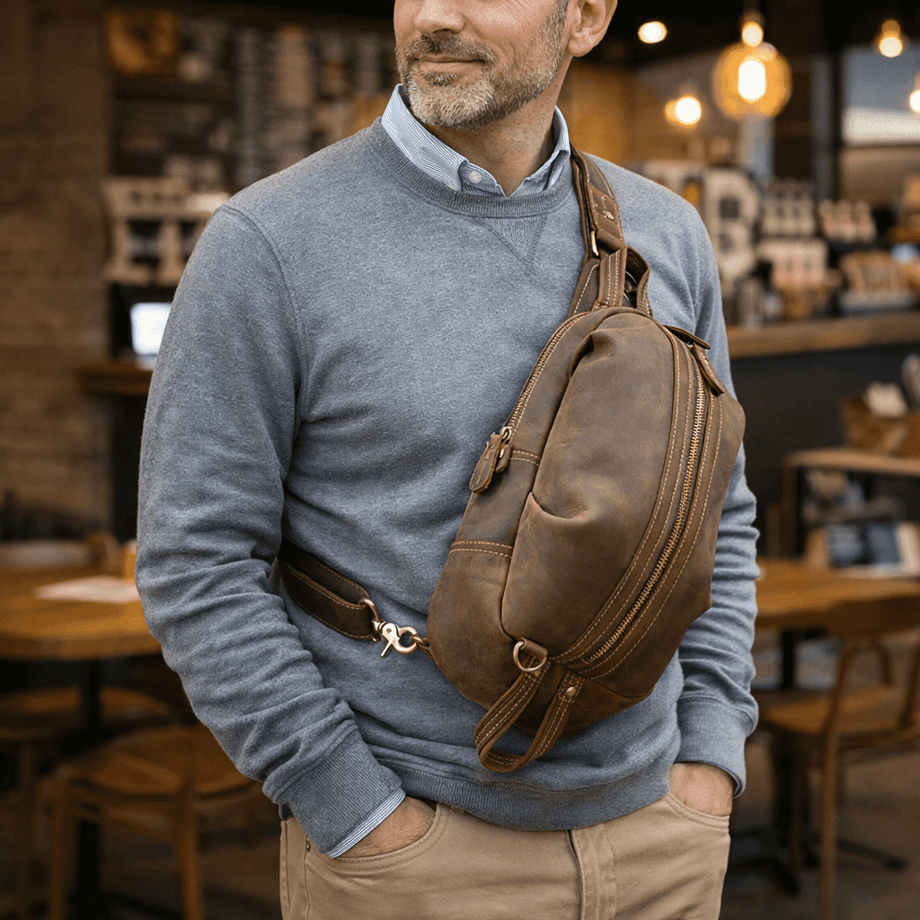 Premium Cross Body Brown Leather Bag Fanny Pack