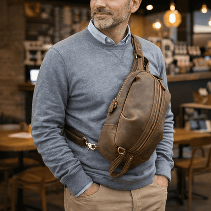 Premium Cross Body Brown Leather Bag Fanny Pack