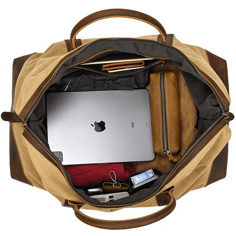 Canvas Genuine Leather Big Capacity Duffle Bag