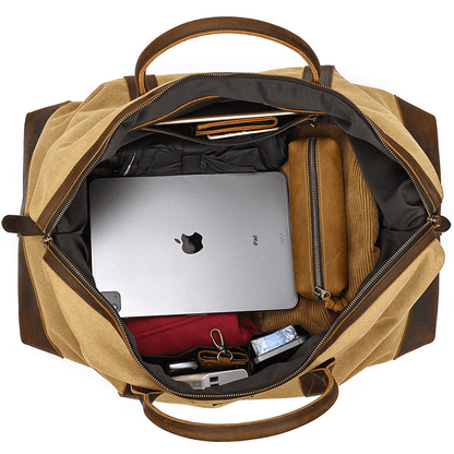 Canvas Genuine Leather Big Capacity Duffle Bag