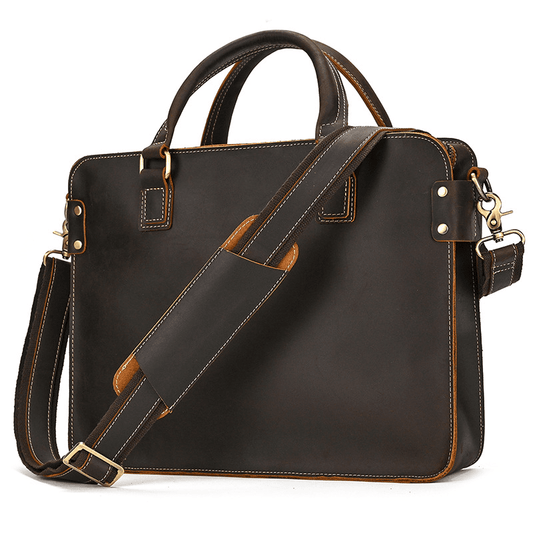 Men's Leather Laptop Briefcase - Premium Business Bag with Anti-Theft Pocket