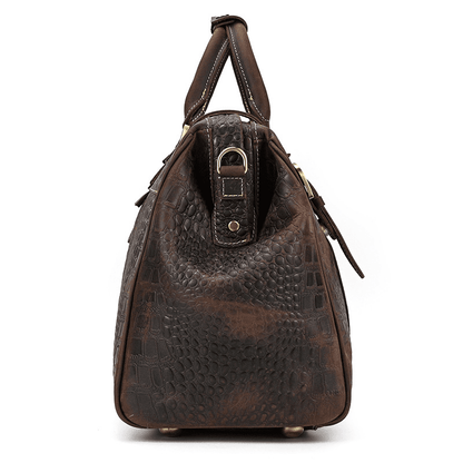 Full Grain Leather Crocodile Pattern Duffle Bag for Men – Vintage Weekender Travel Bag with 13.3" Laptop & 12.9" iPad Compartment, Anti-Theft Pocket