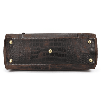 Full Grain Leather Crocodile Pattern Duffle Bag for Men – Vintage Weekender Travel Bag with 13.3" Laptop & 12.9" iPad Compartment, Anti-Theft Pocket