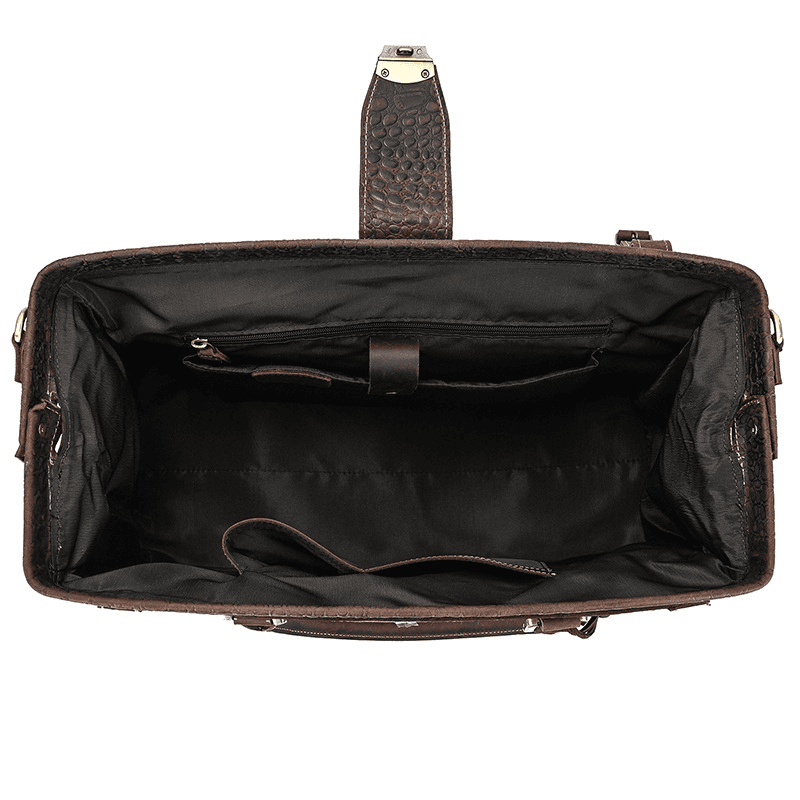 Full Grain Leather Crocodile Pattern Duffle Bag for Men – Vintage Weekender Travel Bag with 13.3" Laptop & 12.9" iPad Compartment, Anti-Theft Pocket