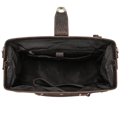 Full Grain Leather Crocodile Pattern Duffle Bag for Men – Vintage Weekender Travel Bag with 13.3" Laptop & 12.9" iPad Compartment, Anti-Theft Pocket