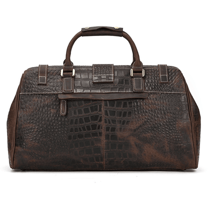 Full Grain Leather Crocodile Pattern Duffle Bag for Men – Vintage Weekender Travel Bag with 13.3" Laptop & 12.9" iPad Compartment, Anti-Theft Pocket
