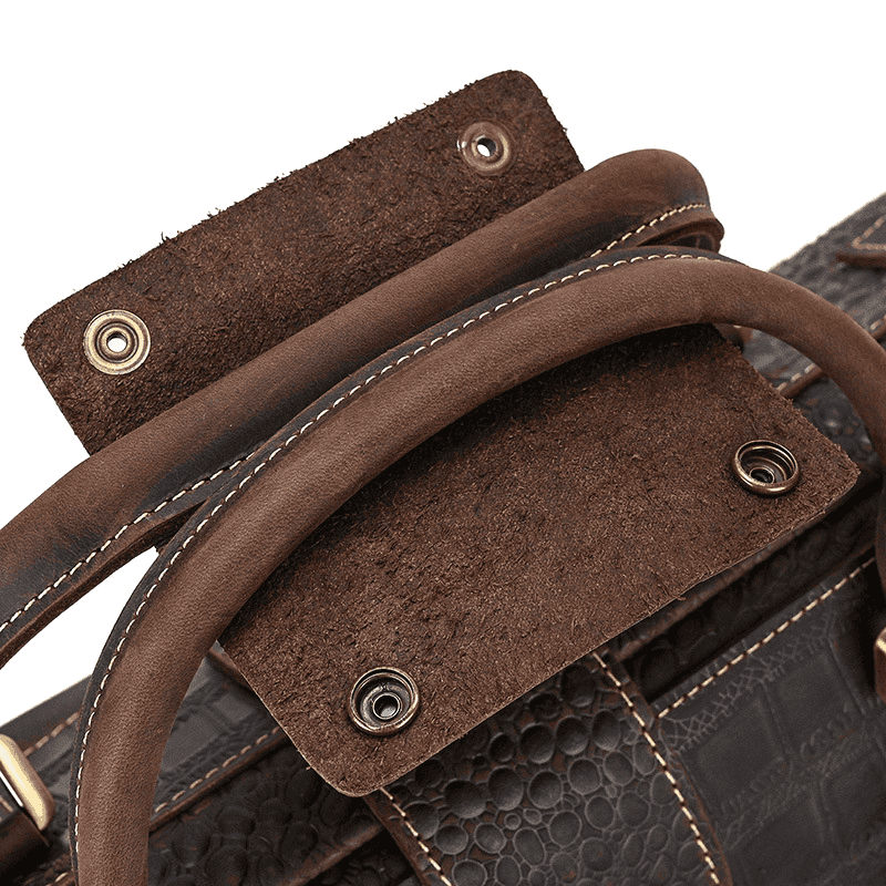 Full Grain Leather Crocodile Pattern Duffle Bag for Men – Vintage Weekender Travel Bag with 13.3" Laptop & 12.9" iPad Compartment, Anti-Theft Pocket