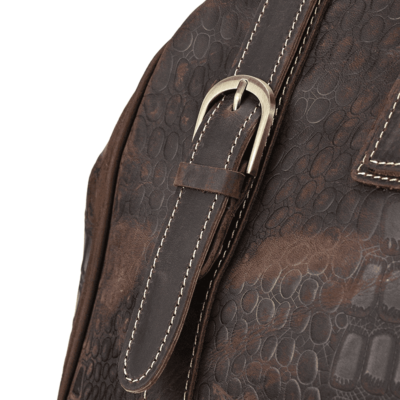Full Grain Leather Crocodile Pattern Duffle Bag for Men – Vintage Weekender Travel Bag with 13.3" Laptop & 12.9" iPad Compartment, Anti-Theft Pocket