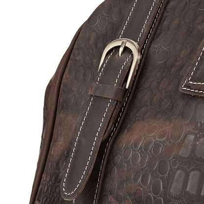 Full Grain Leather Crocodile Pattern Duffle Bag for Men – Vintage Weekender Travel Bag with 13.3" Laptop & 12.9" iPad Compartment, Anti-Theft Pocket
