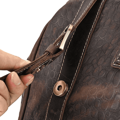 Full Grain Leather Crocodile Pattern Duffle Bag for Men – Vintage Weekender Travel Bag with 13.3" Laptop & 12.9" iPad Compartment, Anti-Theft Pocket