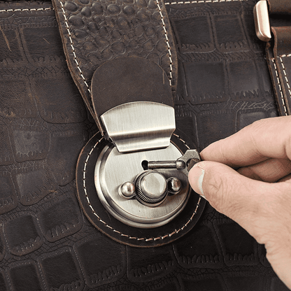 Full Grain Leather Crocodile Pattern Duffle Bag for Men – Vintage Weekender Travel Bag with 13.3" Laptop & 12.9" iPad Compartment, Anti-Theft Pocket