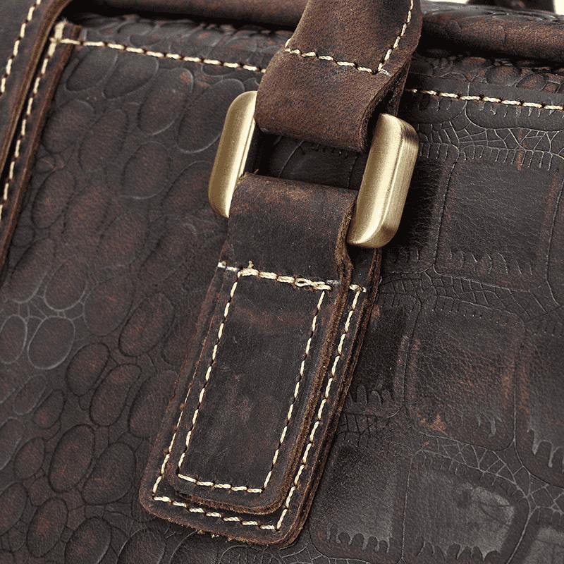 Full Grain Leather Crocodile Pattern Duffle Bag for Men – Vintage Weekender Travel Bag with 13.3" Laptop & 12.9" iPad Compartment, Anti-Theft Pocket