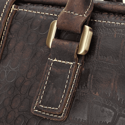 Full Grain Leather Crocodile Pattern Duffle Bag for Men – Vintage Weekender Travel Bag with 13.3" Laptop & 12.9" iPad Compartment, Anti-Theft Pocket