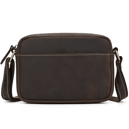 Men’s Full Grain Leather Mini Messenger Bag – Vintage Leather Crossbody Bag for Men, Compact Everyday Carry Shoulder Bag, Brown Leather EDC Bag