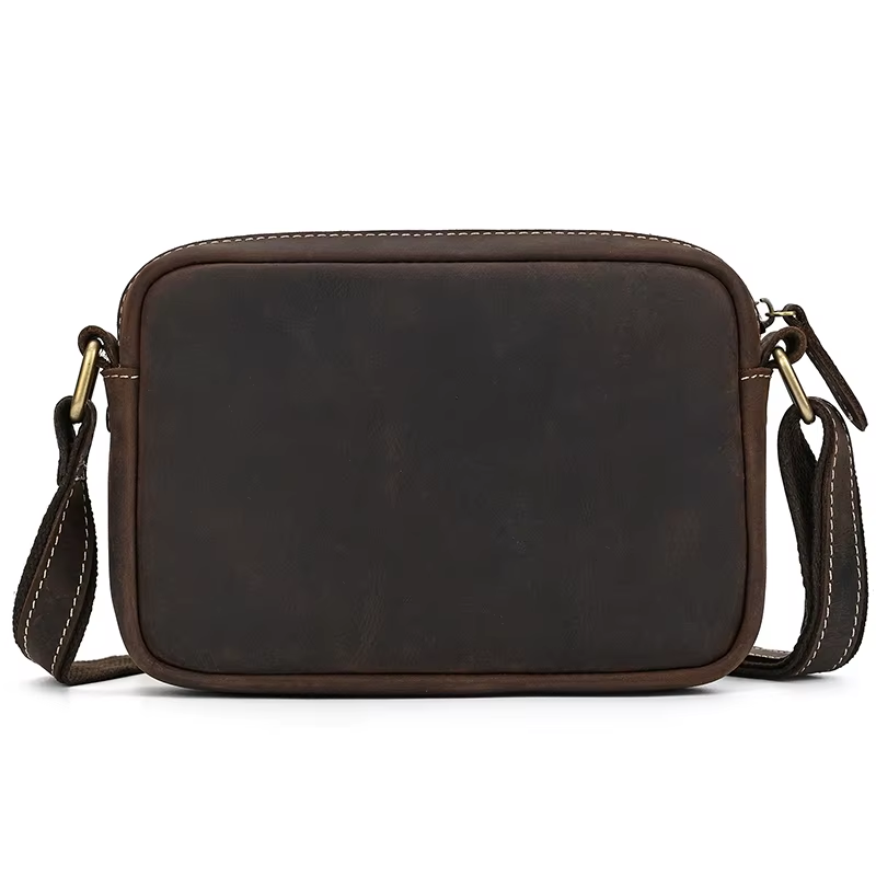 Men’s Full Grain Leather Mini Messenger Bag – Vintage Leather Crossbody Bag for Men, Compact Everyday Carry Shoulder Bag, Brown Leather EDC Bag