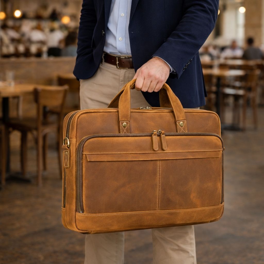 Handmade Full-Grain Leather Briefcase – Fits 17" Laptop