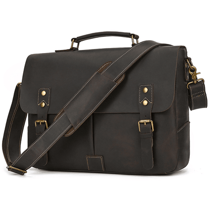 Male Soft Cow Leather Laptop Shoulder Bag