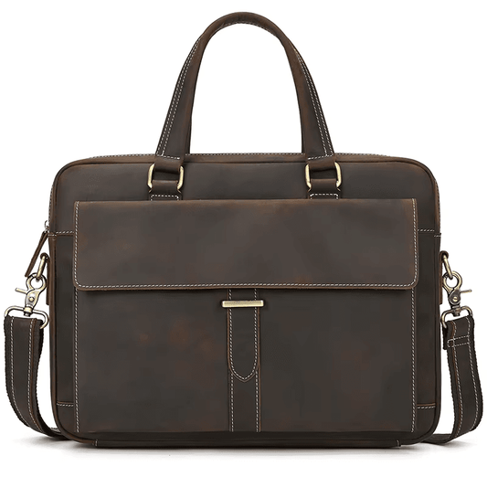 Men's Full Grain Leather Briefcase – Vintage Leather Laptop Bag Fits 15 Inch Laptop, Leather Business Messenger Bag for Work and Travel