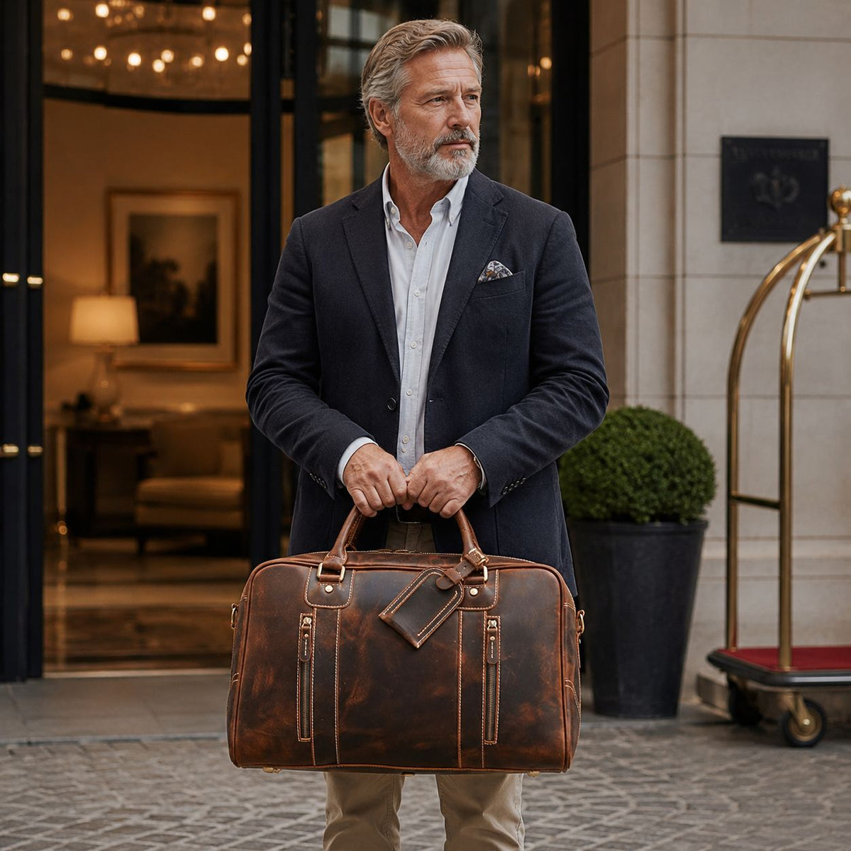 Natural Cowskin Leather Weekend Bag