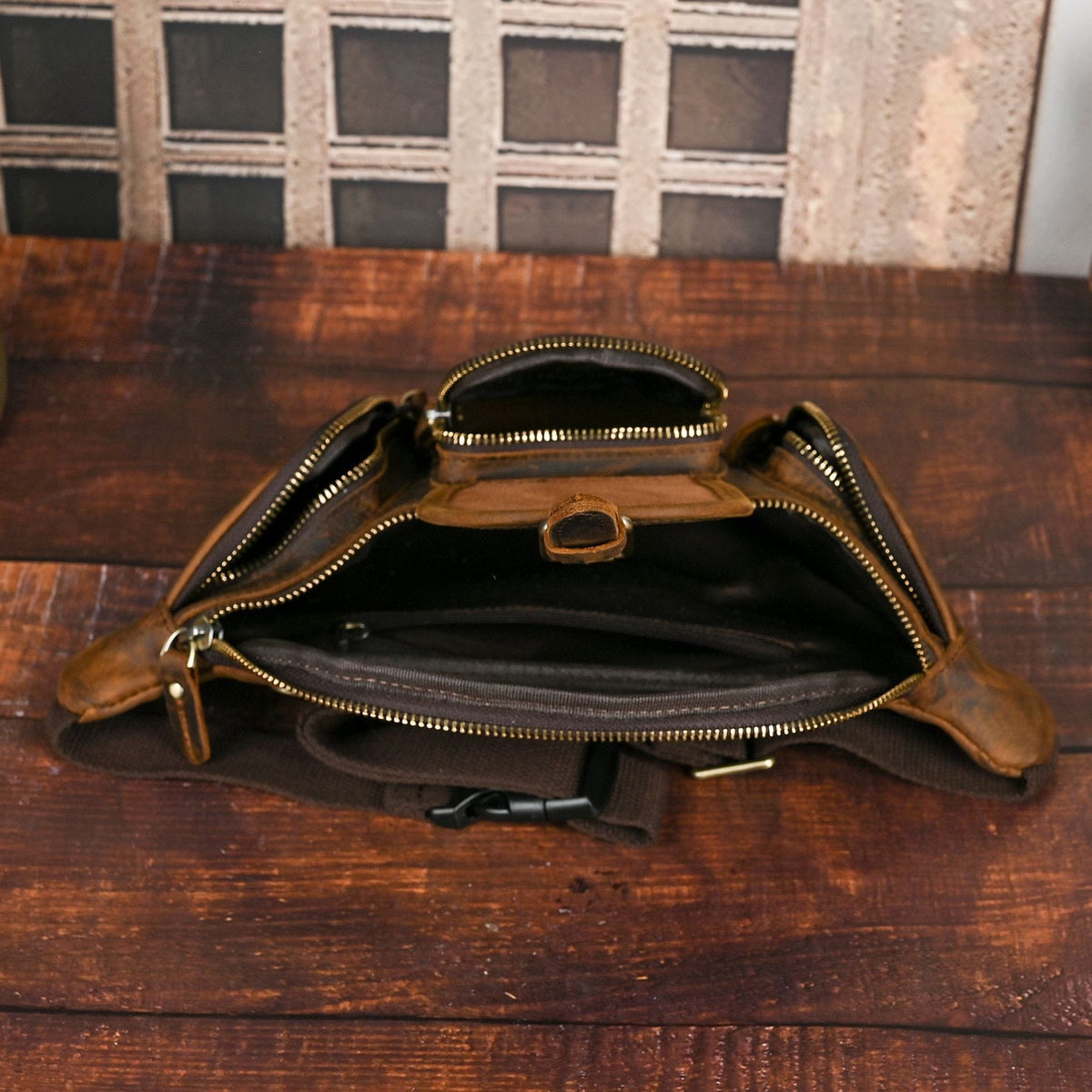 Vintage Full Grain Leather Waist Bag for Men – Genuine Leather Belt Bag Crossbody Fanny Pack Fits 8" iPad