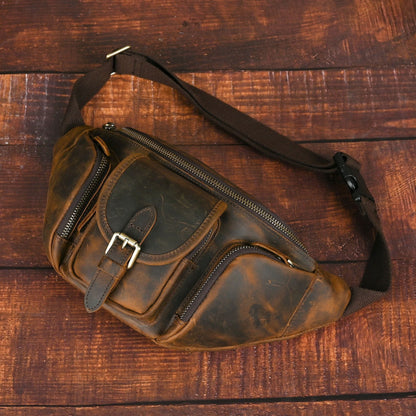 Vintage Full Grain Leather Waist Bag for Men – Genuine Leather Belt Bag Crossbody Fanny Pack Fits 8" iPad