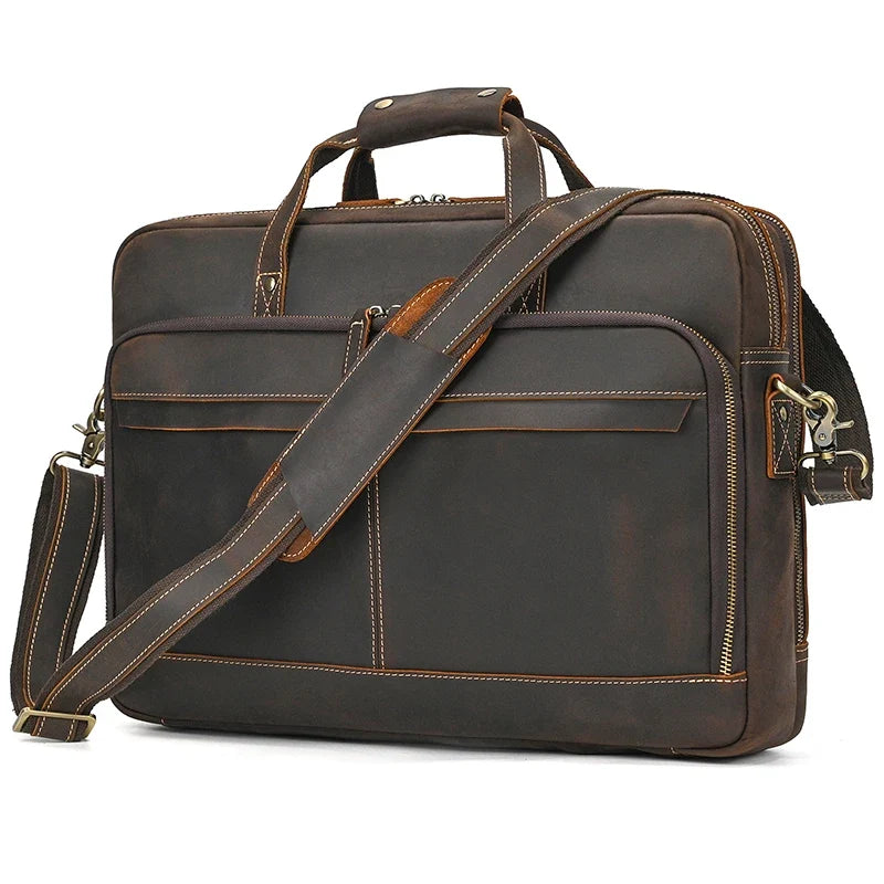 Handmade Full-Grain Leather Briefcase – Fits 17" Laptop