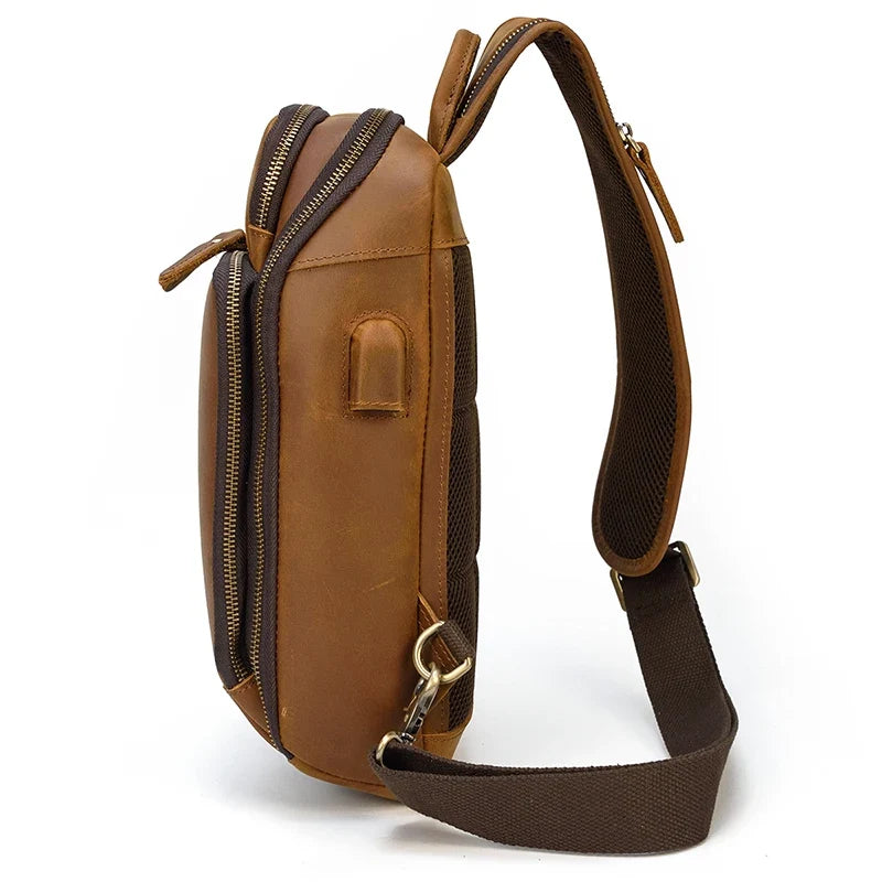 Handmade Mens Leather Sling Bag Fanny Pack