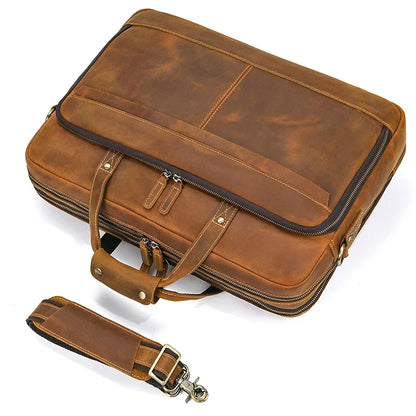 Handmade Full-Grain Leather Briefcase – Fits 17" Laptop