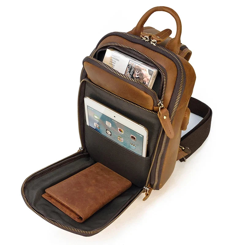 Handmade Mens Leather Sling Bag Fanny Pack