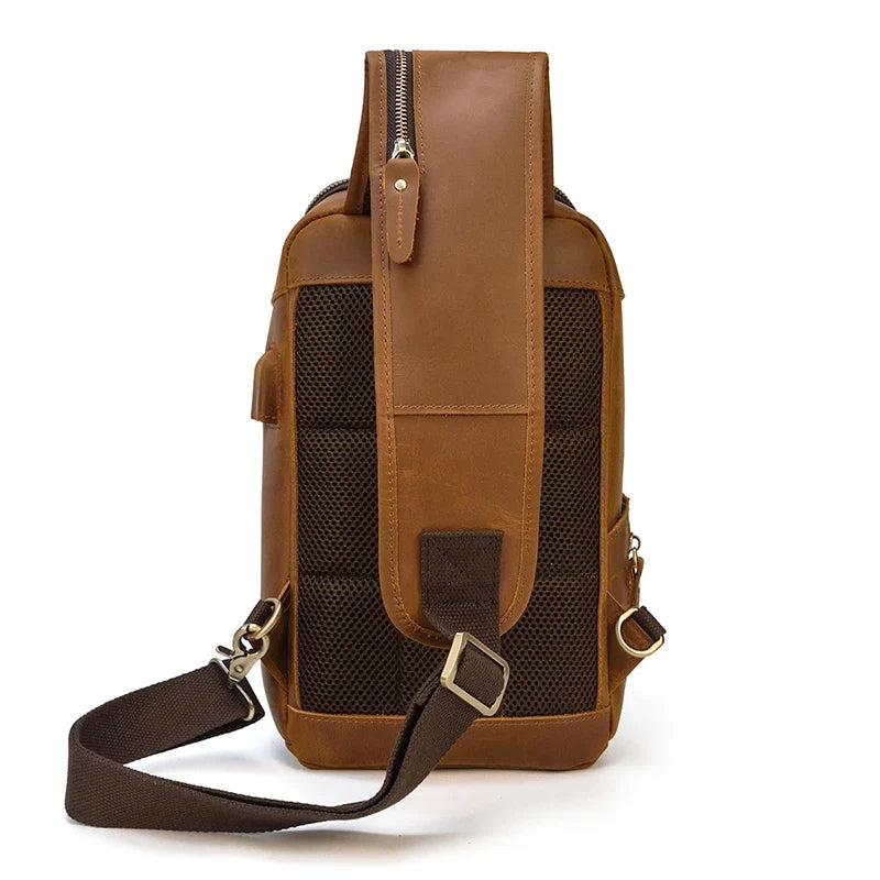 Handmade Mens Leather Sling Bag Fanny Pack