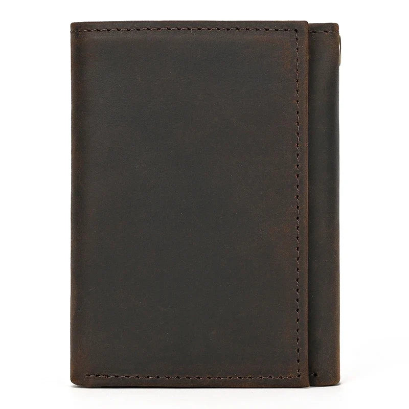Mens Handmade Leather Trifold Wallet with Chain