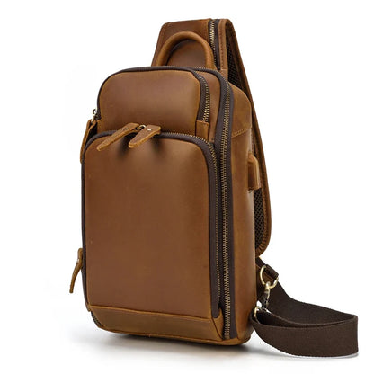 Handmade Mens Leather Sling Bag Fanny Pack