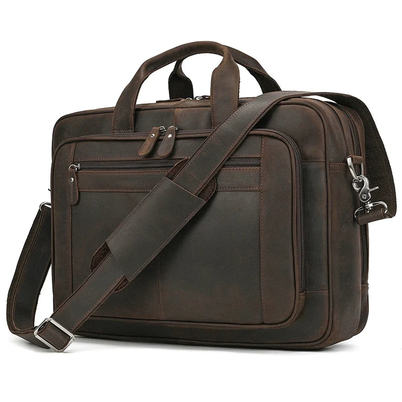 17 inch Laptop Cowhide Male Tote Big Briefcase