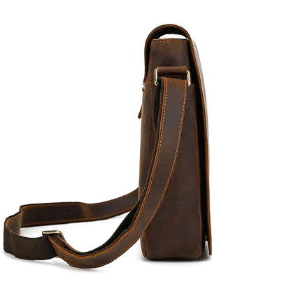 Handmade Mens Brown Leather Messenger Bag