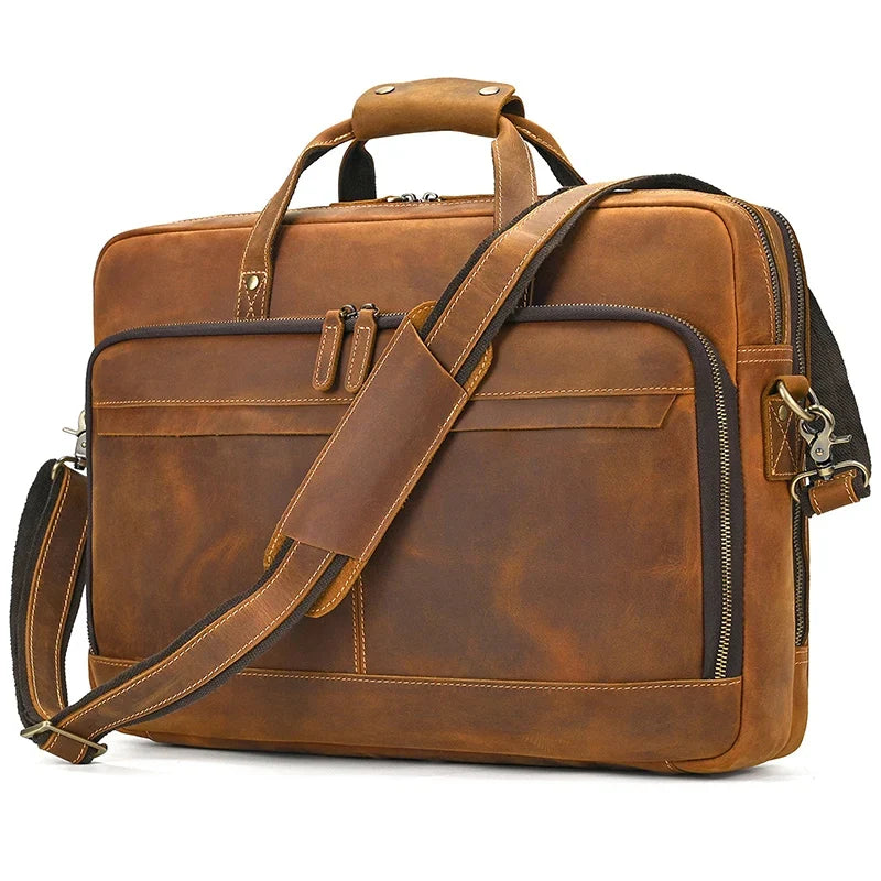 Handmade Full-Grain Leather Briefcase – Fits 17" Laptop