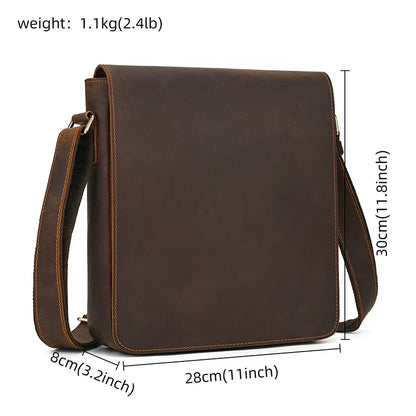 Handmade Mens Brown Leather Messenger Bag