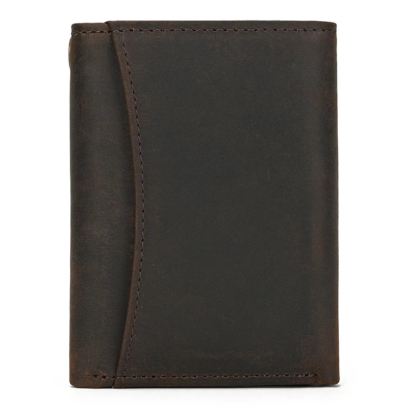 Mens Handmade Leather Trifold Wallet with Chain