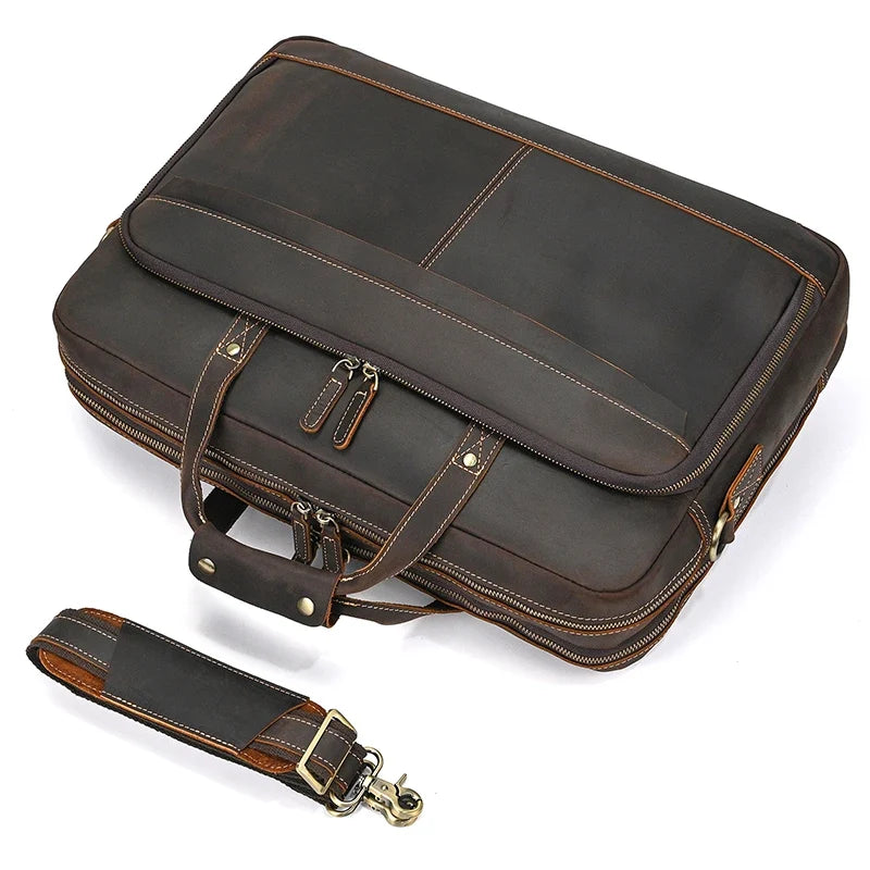 Handmade Full-Grain Leather Briefcase – Fits 17" Laptop