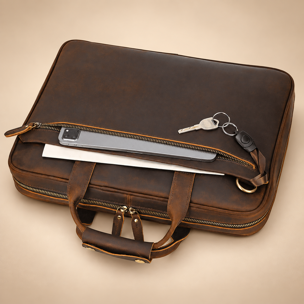 GOLIXO | Mens Leather Bag Laptop Sophisticated Briefcase Style