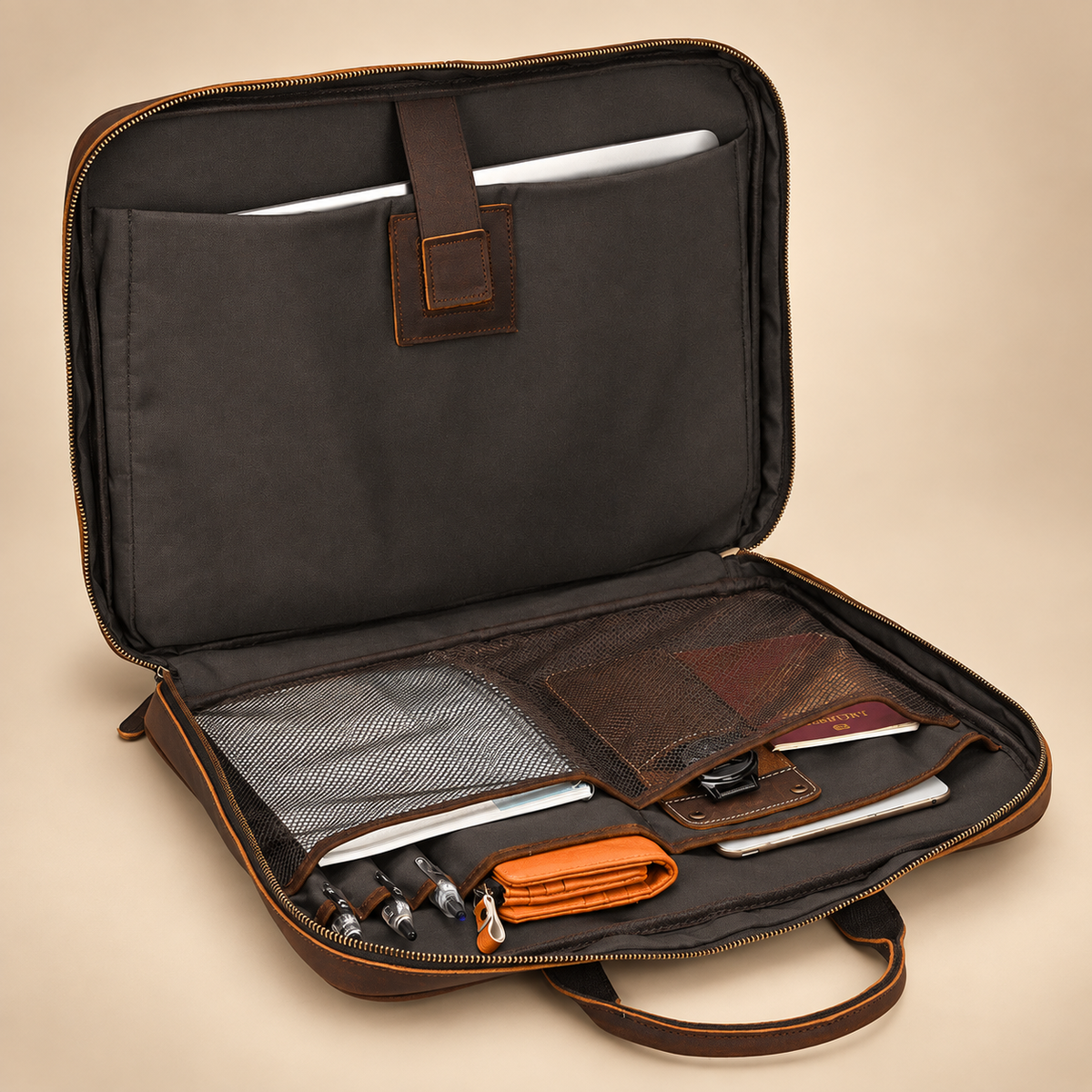GOLIXO | Mens Leather Bag Laptop Sophisticated Briefcase Style