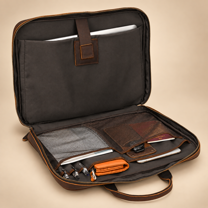GOLIXO | Mens Leather Bag Laptop Sophisticated Briefcase Style